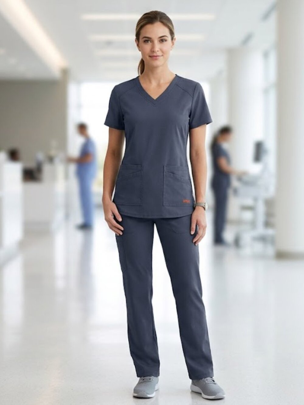 Greys Anatomy SCRUB BLUE Gray TOP Shirt Small w Pockets